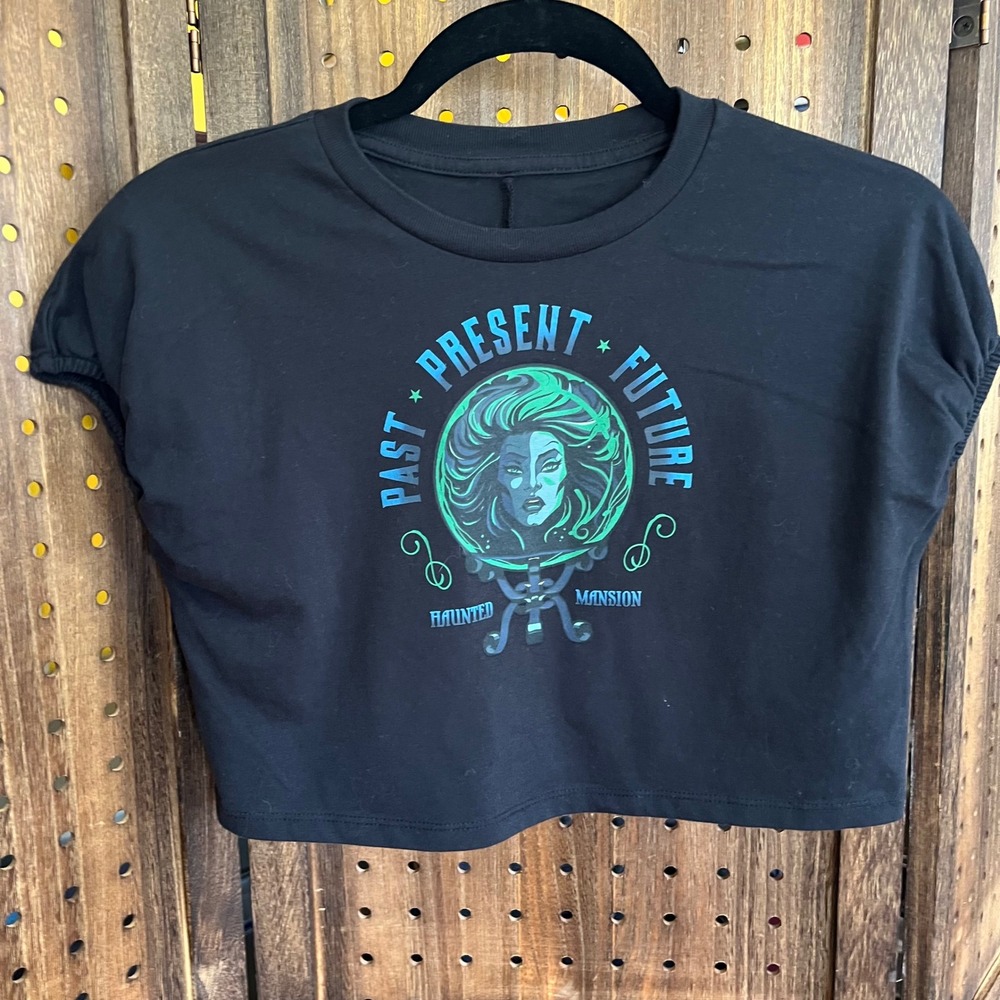 Disney Parks Haunted Mansion Past Present Future Cropped T Shirt Women's M EUC